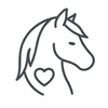 Simple line drawing of a horse's head in profile with a small heart shape on its neck, set against a plain white background.